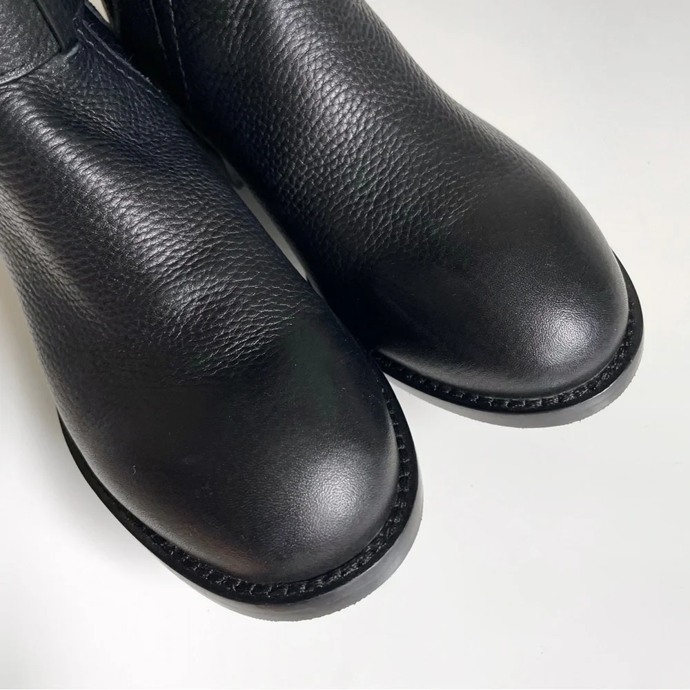 NEW Tory Burch Claire Riding Boots Pebble Leather Miller Logo Buckle Zip